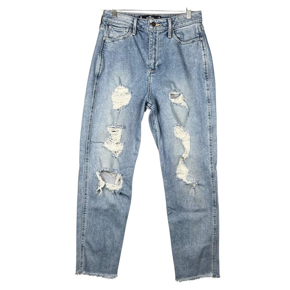 HOLLISTER Curvy Ultra High-Rise Mom Jean Womens Size 28/27 Distressed Frayed Hem